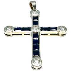 Vintage Sapphire and Diamond Cross Pendant