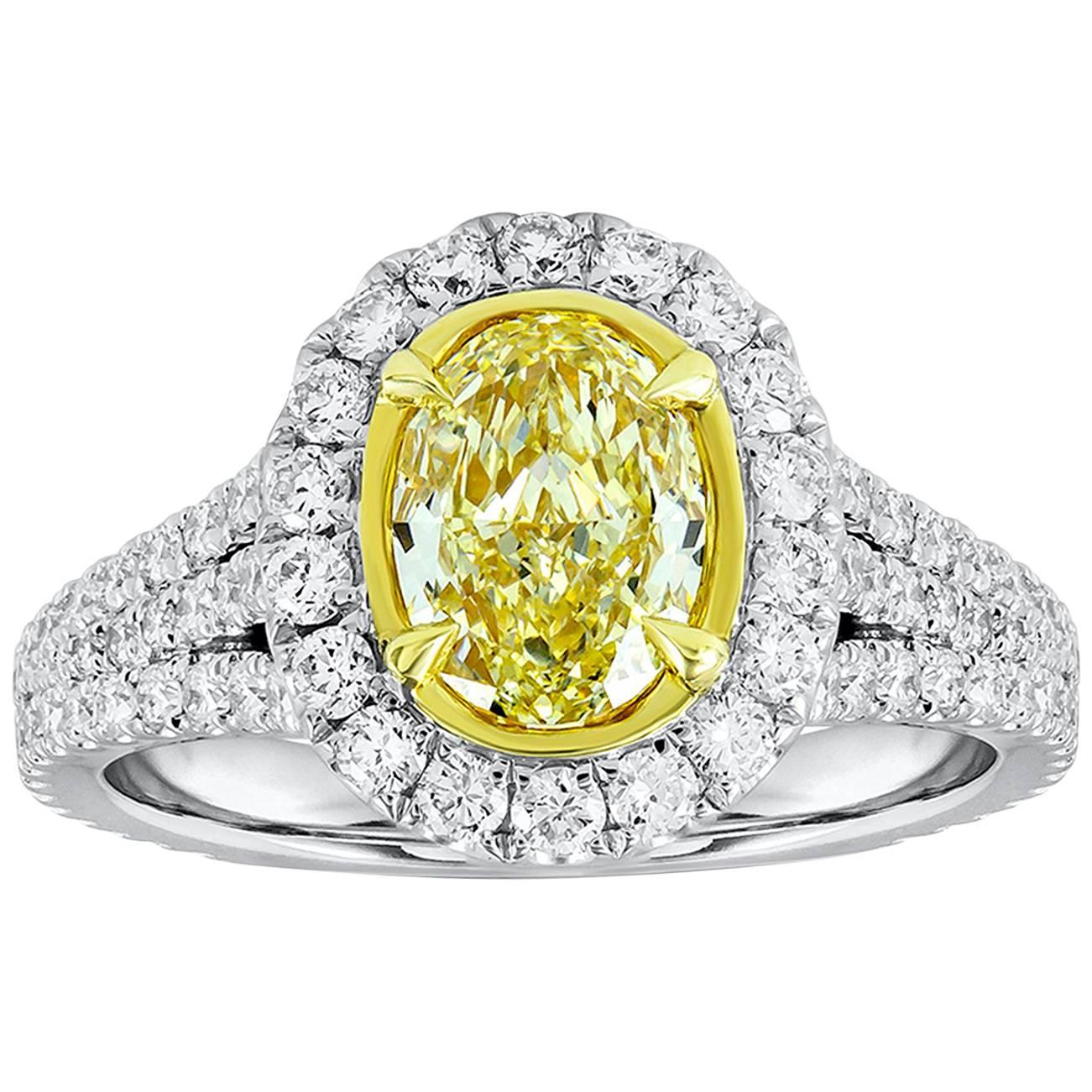 GIA Certified Yellow Oval Cut Diamond Halo Engagement Ring
