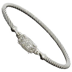 David Yurman Diamond Sterling Silver Cable Cuff Bracelet