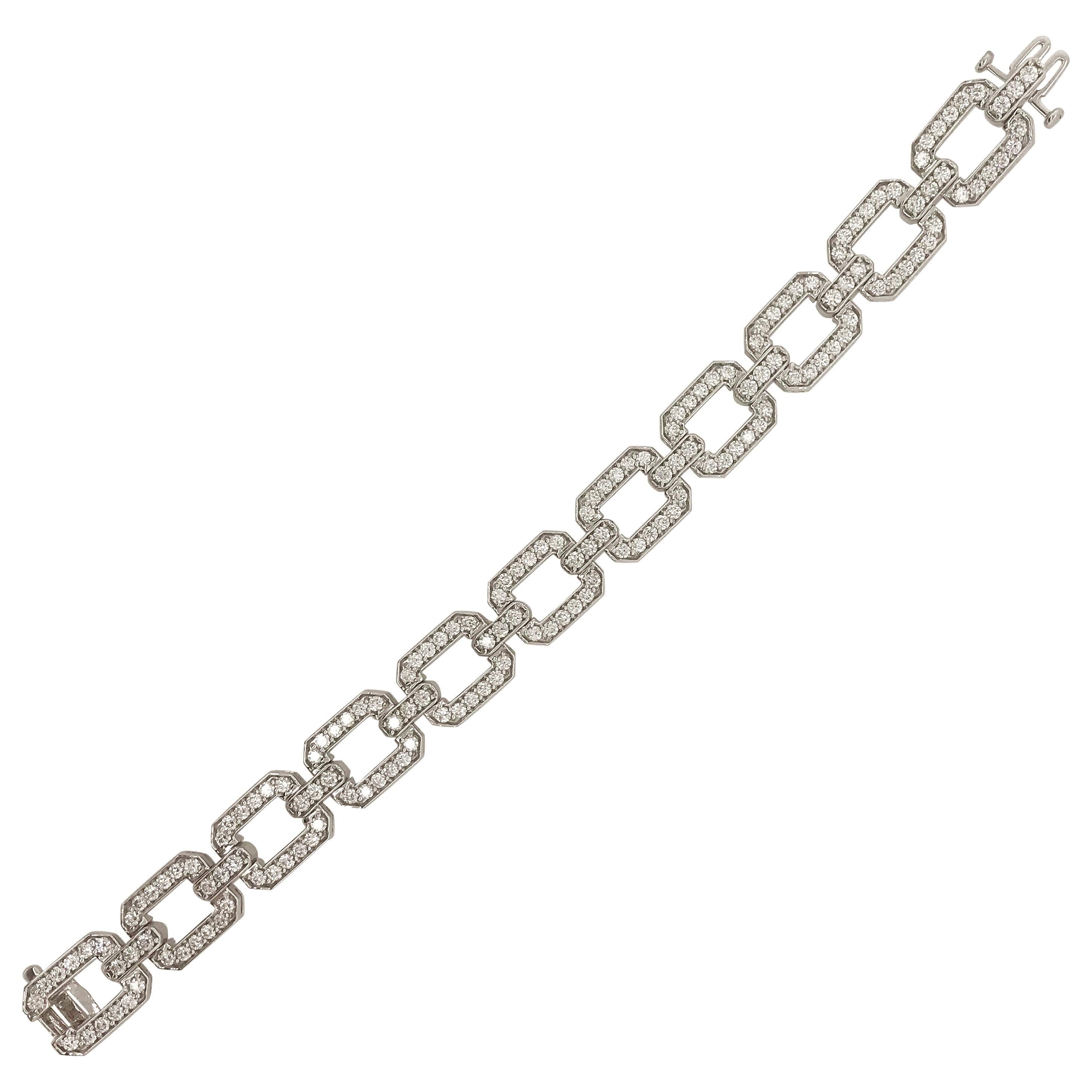 Diamond Bracelet with Rectangular Links 14 Karat White Gold