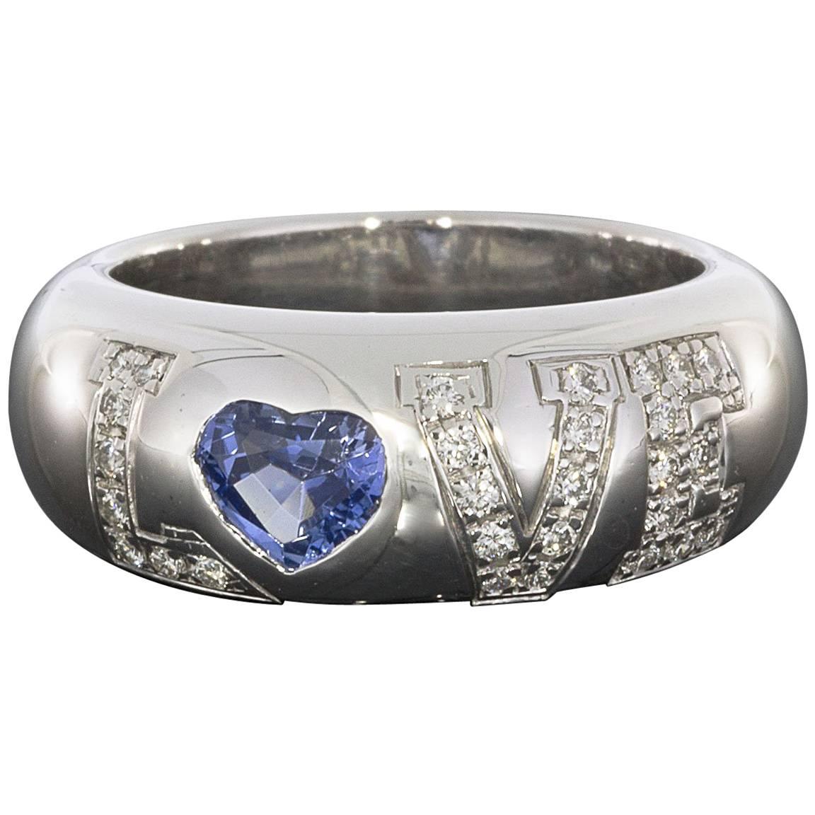 Chopard 18 Karat White Gold 0.75 Carat Sapphire and Diamond LOVE Ring
