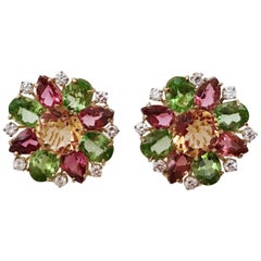 Yellow Gold Multi Stone Flower Earring Stud