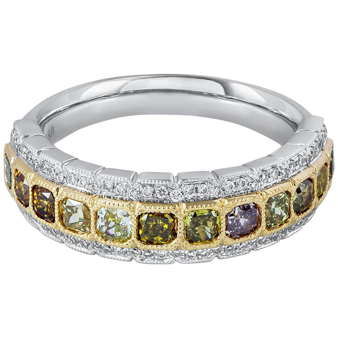  1.22 Carats Radiant Cut Colorful fancy color Mixed Diamond Wedding Band