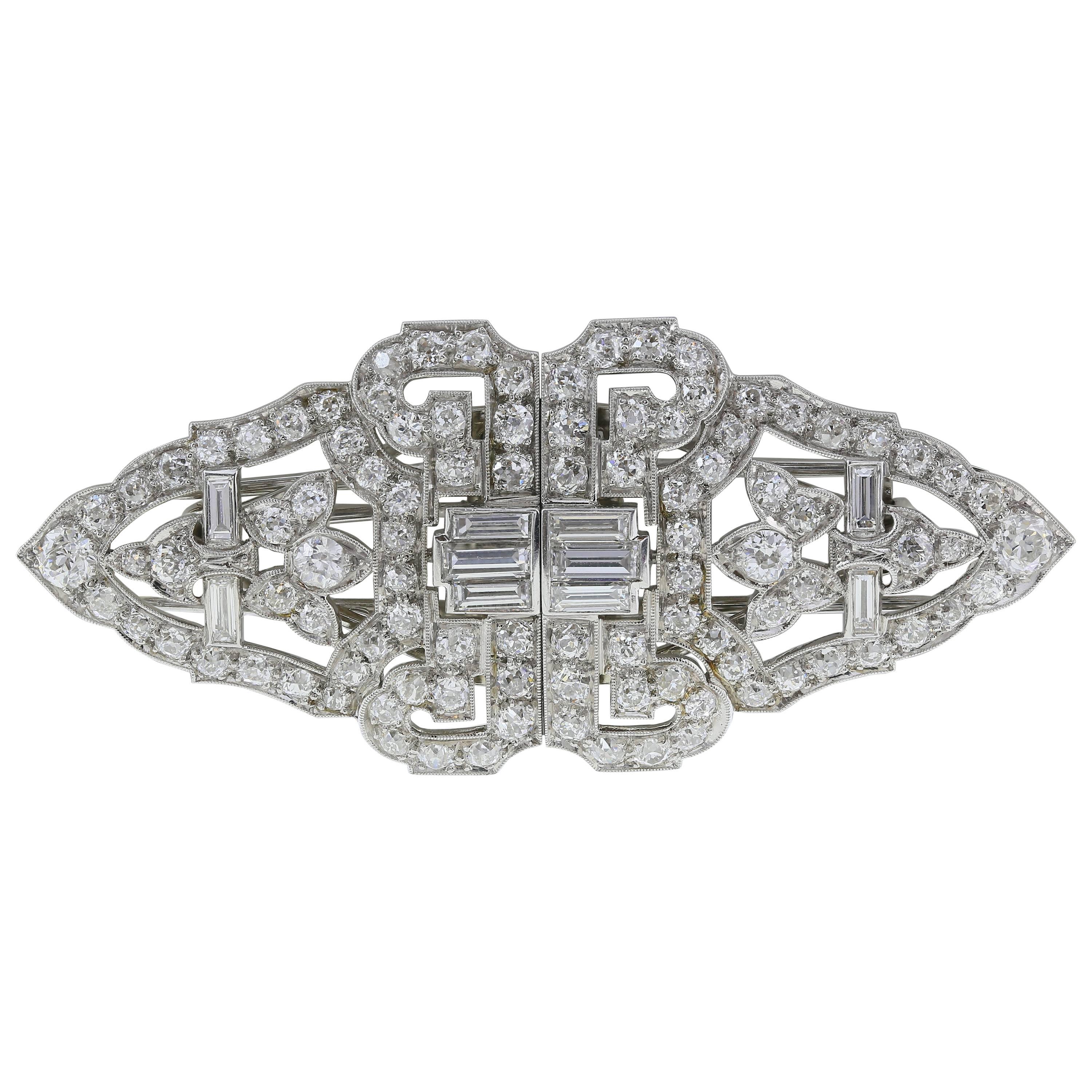 Diamond 10.50 Carat Deco Brooch in the Form of Clips For Sale