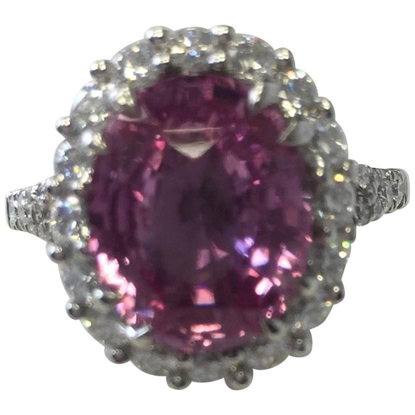 Estate Madagascar Pink Sapphire Oval and Diamond Cocktail Ring