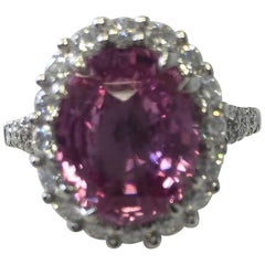 Estate Madagascar Pink Sapphire Oval and Diamond Cocktail Ring