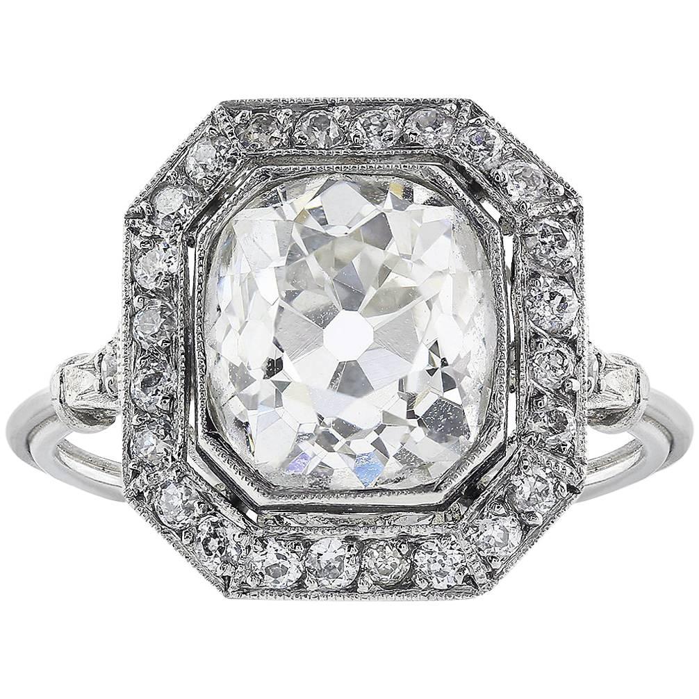 2.78 Carat Old European Cut Diamond Ring For Sale