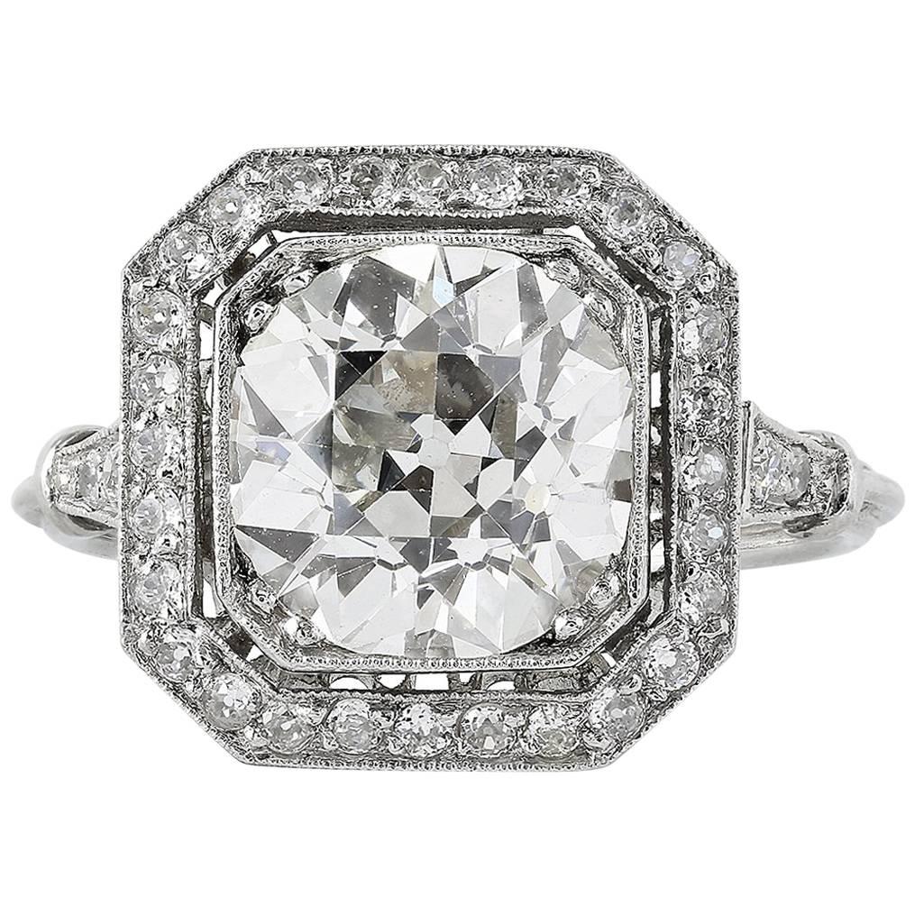 3.10 Carat Old European Cut Diamond Ring For Sale at 1stDibs