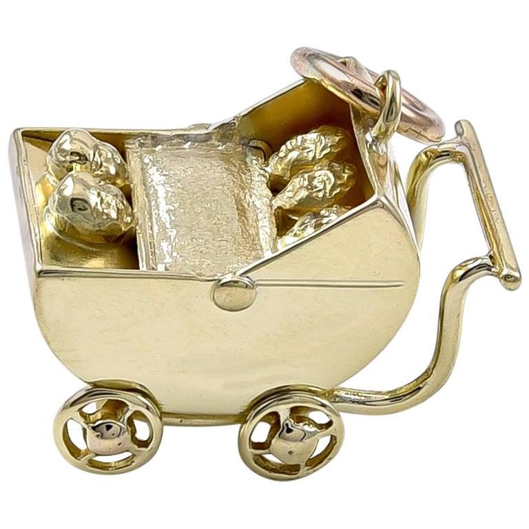 Moon Face Quintuplets in Gold Carriage Charm