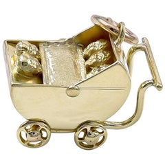 Vintage Moon Face Quintuplets in Gold Carriage Charm