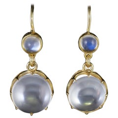 Antique Victorian Moonstone Earrings 9 Carat Gold, circa 1900