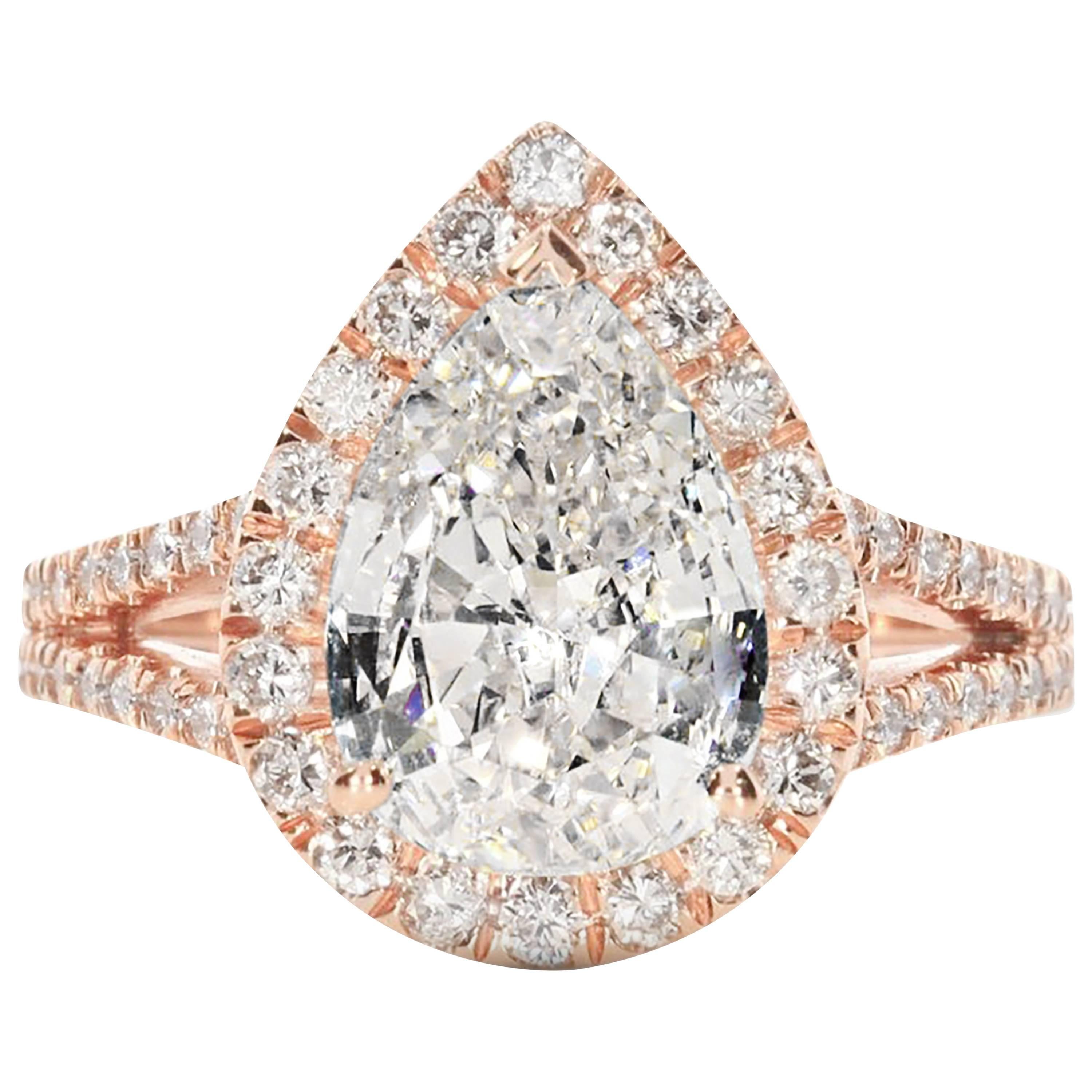 GIA Certified 4.05 Carat Pear Shaped Diamond Rose Gold Engagement Ring