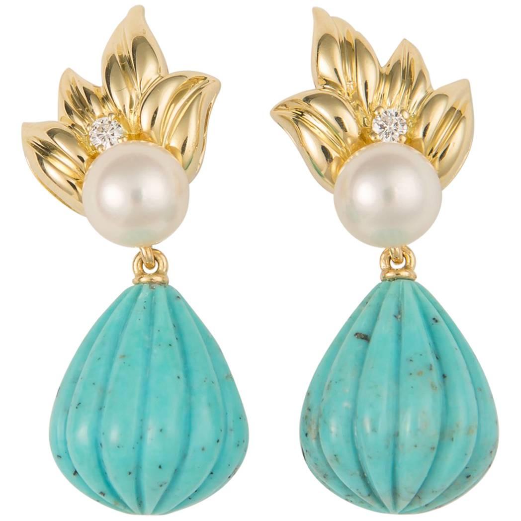 Tiffany & Co. Turquoise Pearl and Diamond Drop Earrings