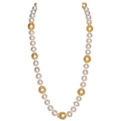 South Sea White and Gold 50 Pearls Beaded Necklace