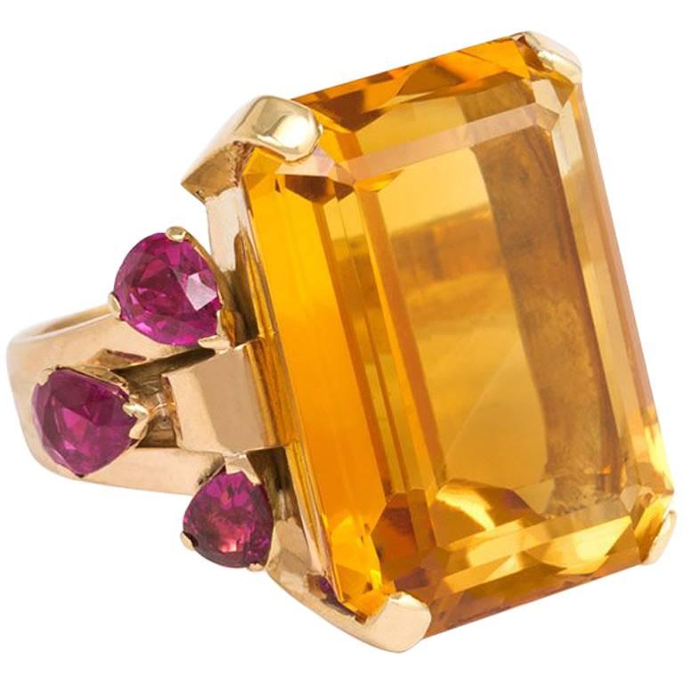 Retro Tiffany & Co. Gold Citrine and Ruby Cocktail Ring