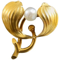 Christian Seybold German Jugendstil Art Nouveau Mistletoe Pearl Gold Stick Pin