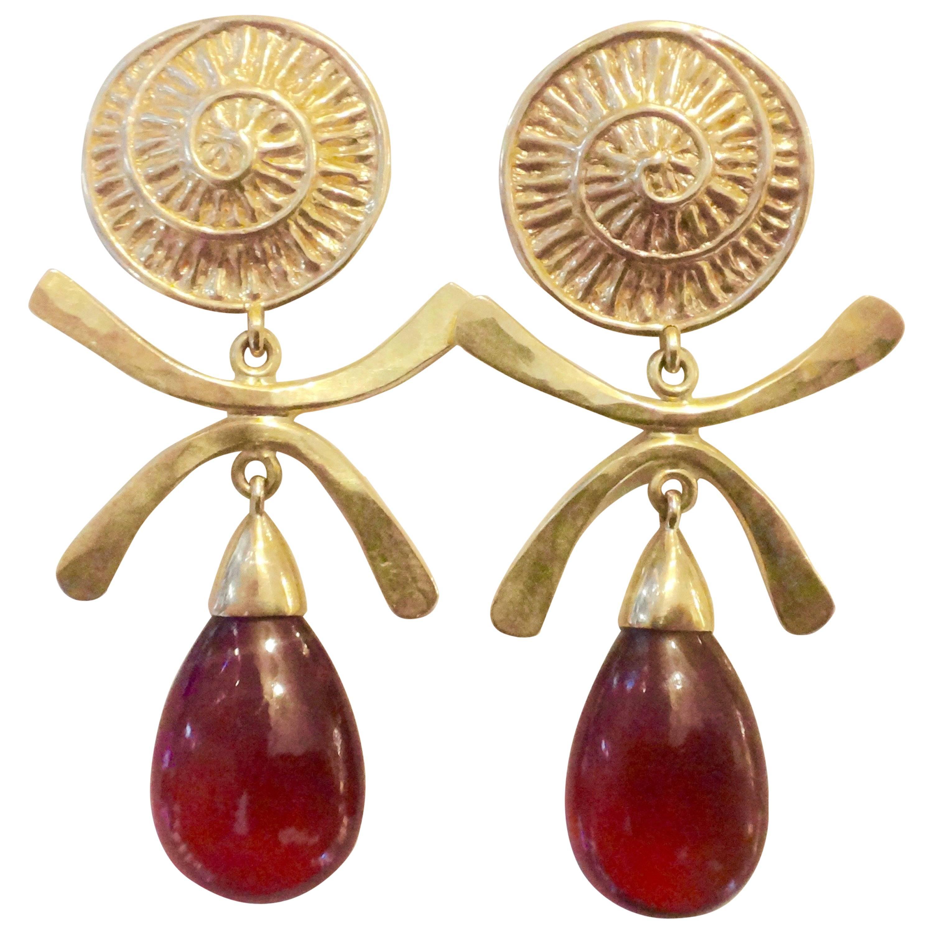 Michael Kneebone Hessonite Garnet Gold Dangle Earrings