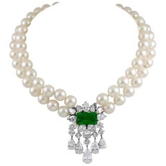 Van Cleef & Arpels Diamond, Cultured Pearl and Emerald Necklace