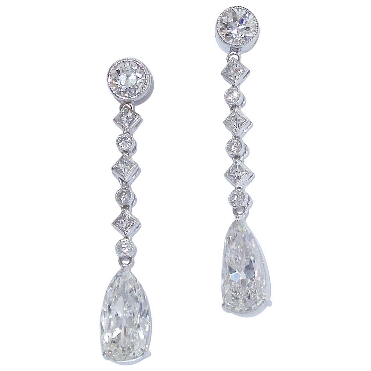 Pendant Style Platinum and Diamond Earrings, circa 1935