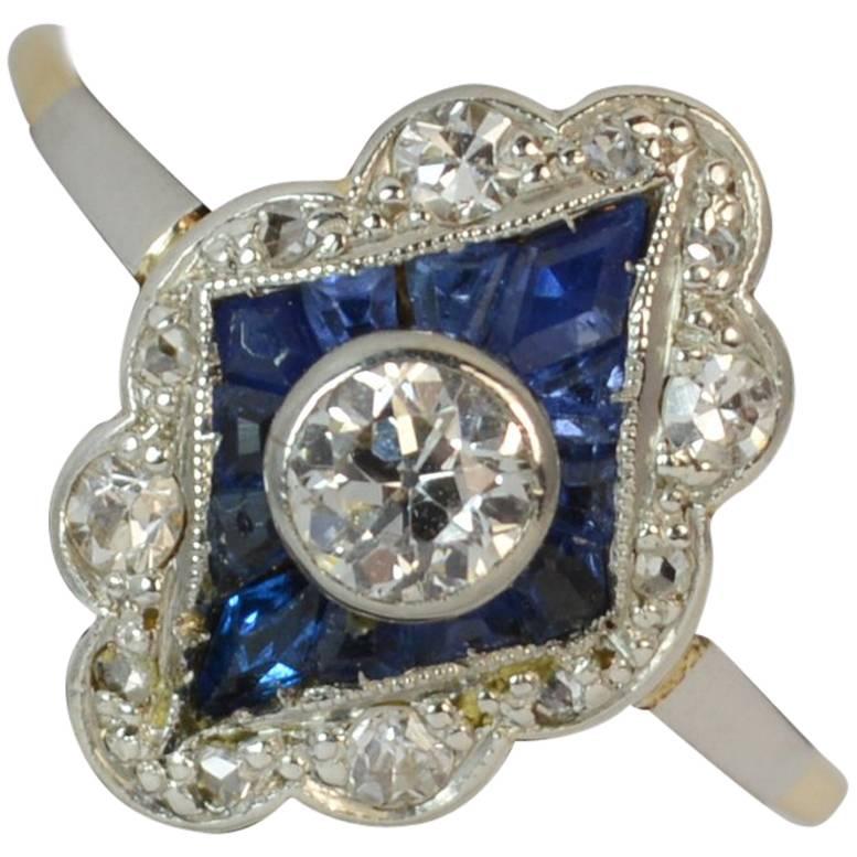  Sapphire and Diamond 18 Carat Gold Cluster Ring