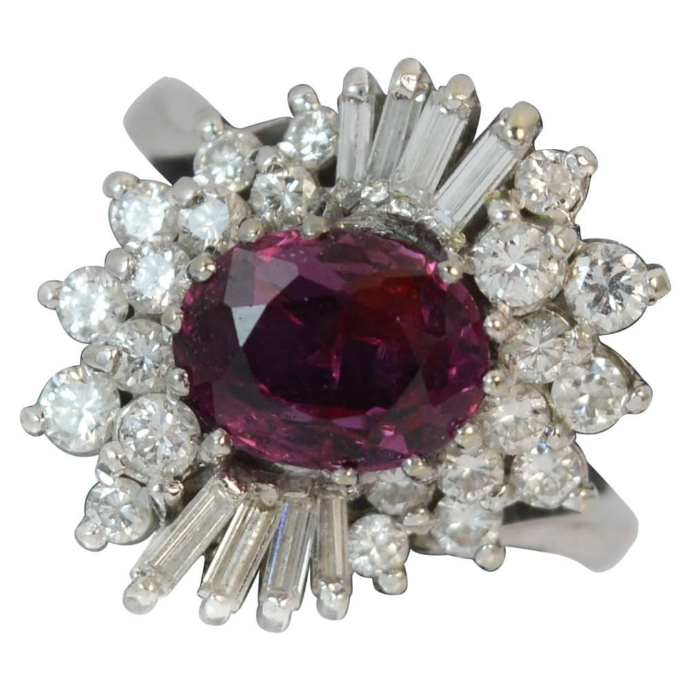 Certified 1.50 Carat No Heat Ruby and Diamond 18Ct Gold Cluster Cocktail Ring