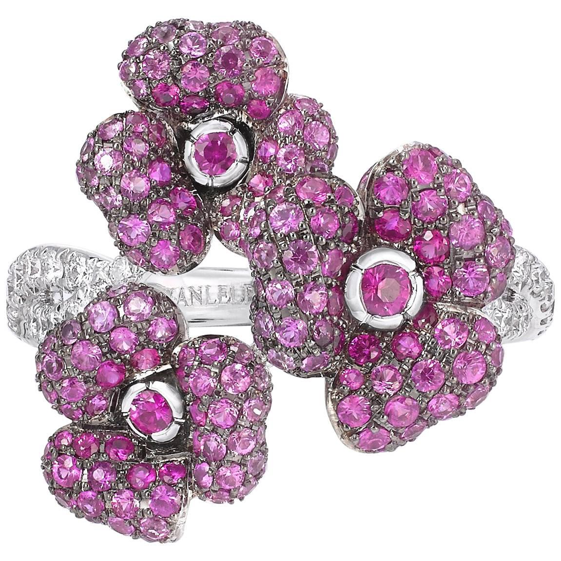 Pink Sapphire, Ruby and Diamonds White Gold Ring