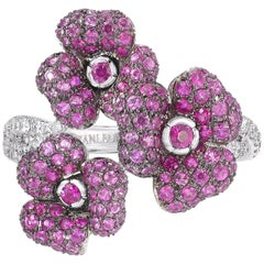 Pink Sapphire, Ruby and Diamonds White Gold Ring