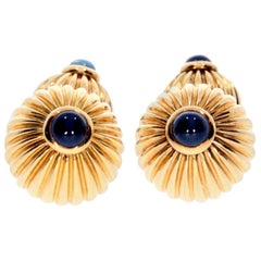 1991 Cartier Gold Melon Bead Blue Sapphire Cufflinks