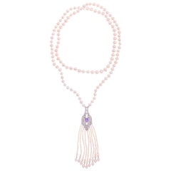 Freshwater Pearl Amethyst Sterling Silver Opera Length Necklace