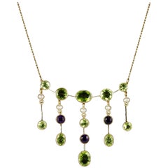 Antique Victorian Suffragette Necklace Peridot Amethyst Pearl, circa 1900