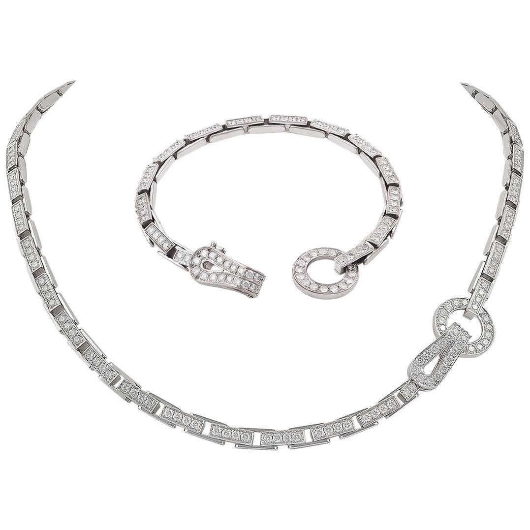 Cartier White Gold Diamond ‘Agrafe’ Necklace, Bracelet