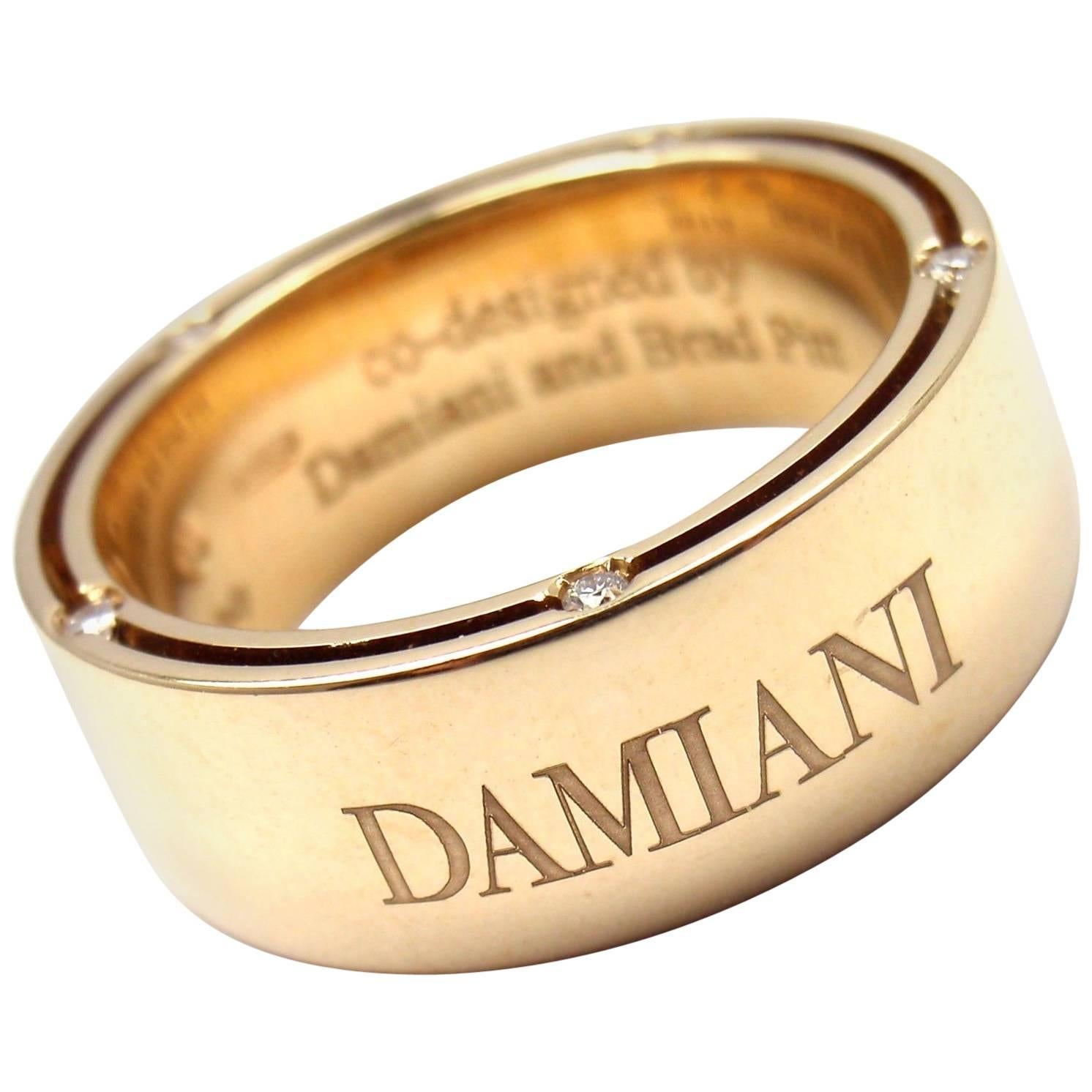 Damiani and Brad Pitt Diamond Wide Yellow Gold Band Ring