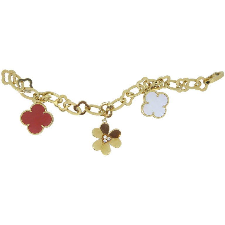 Van Cleef And Arpels 18 Carat Yellow Gold Diamond C Mop Van Cleef And Arpels 18 Carat Yellow Gold Diamond C Mop Charm Bracelet