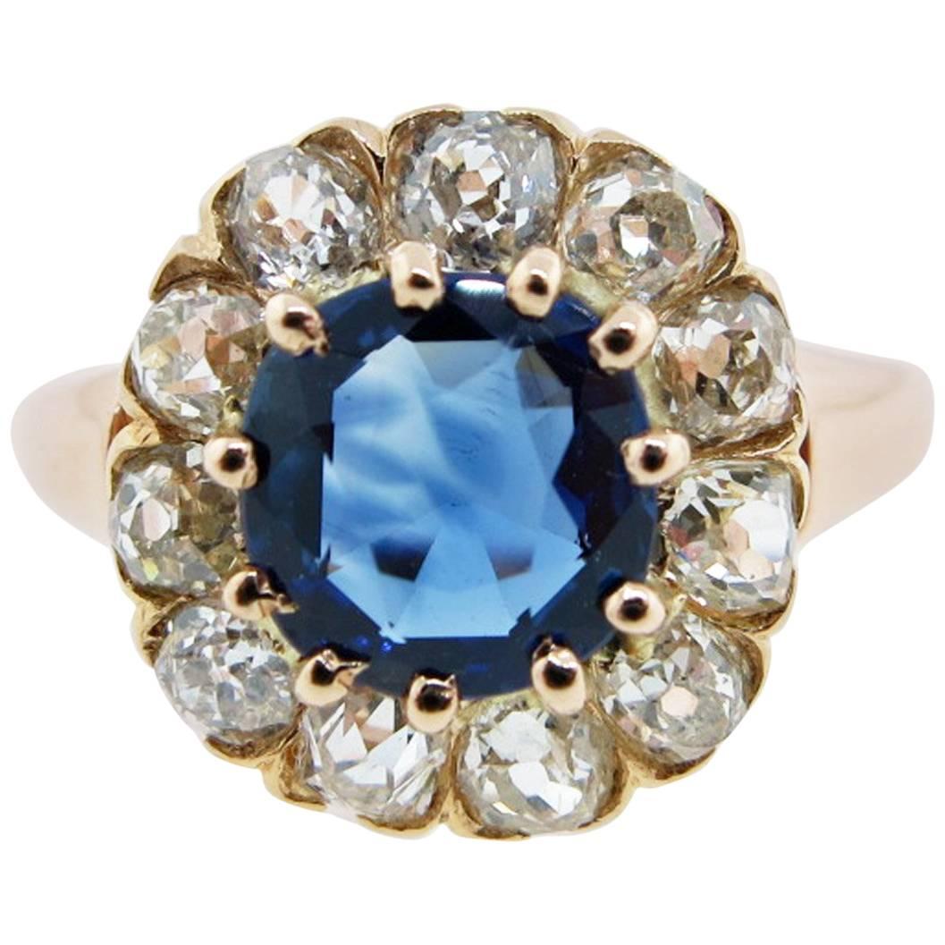 Pleasant Antique Sapphire and Diamond Ring For Sale
