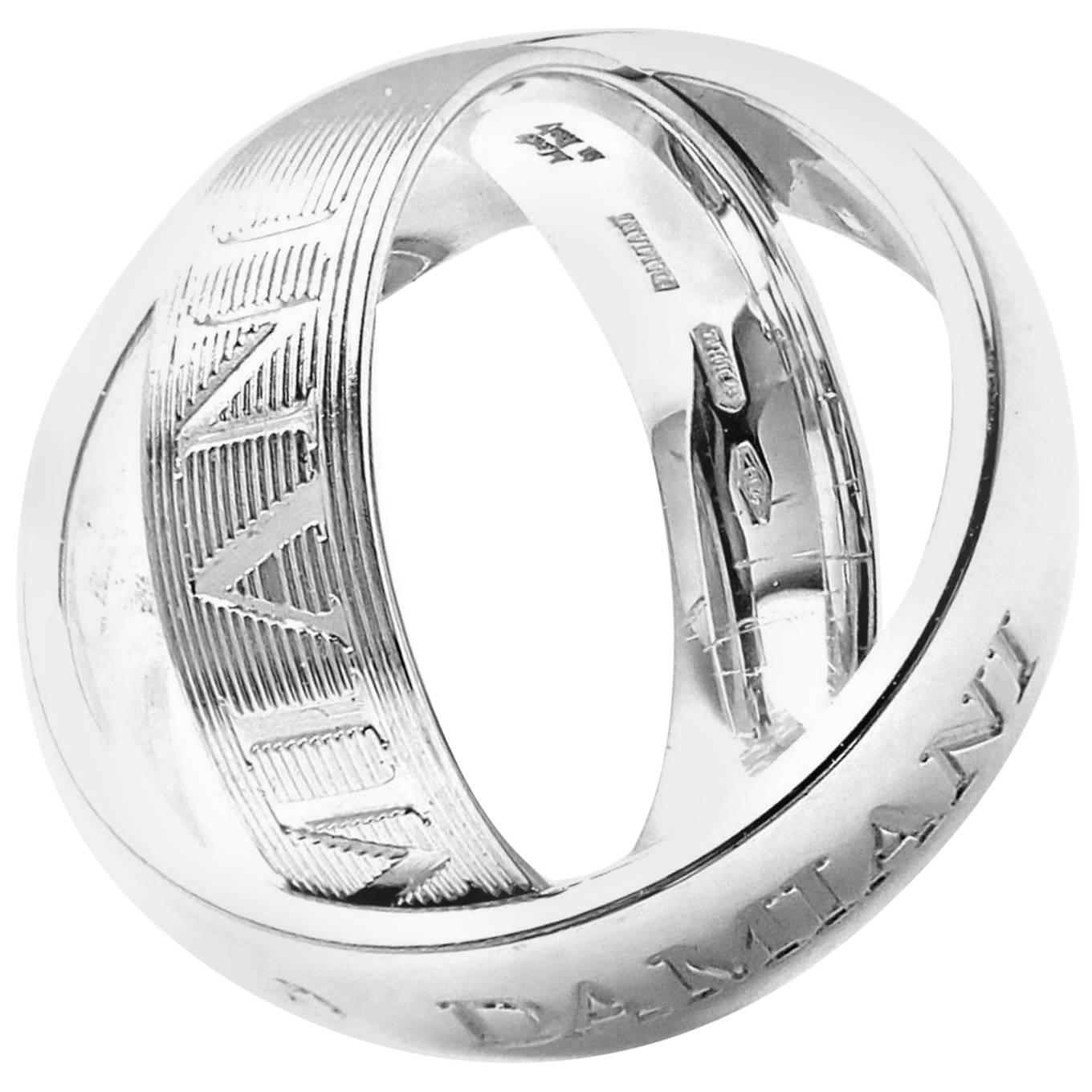 Damiani Bague à double anneau en or blanc et diamants en vente