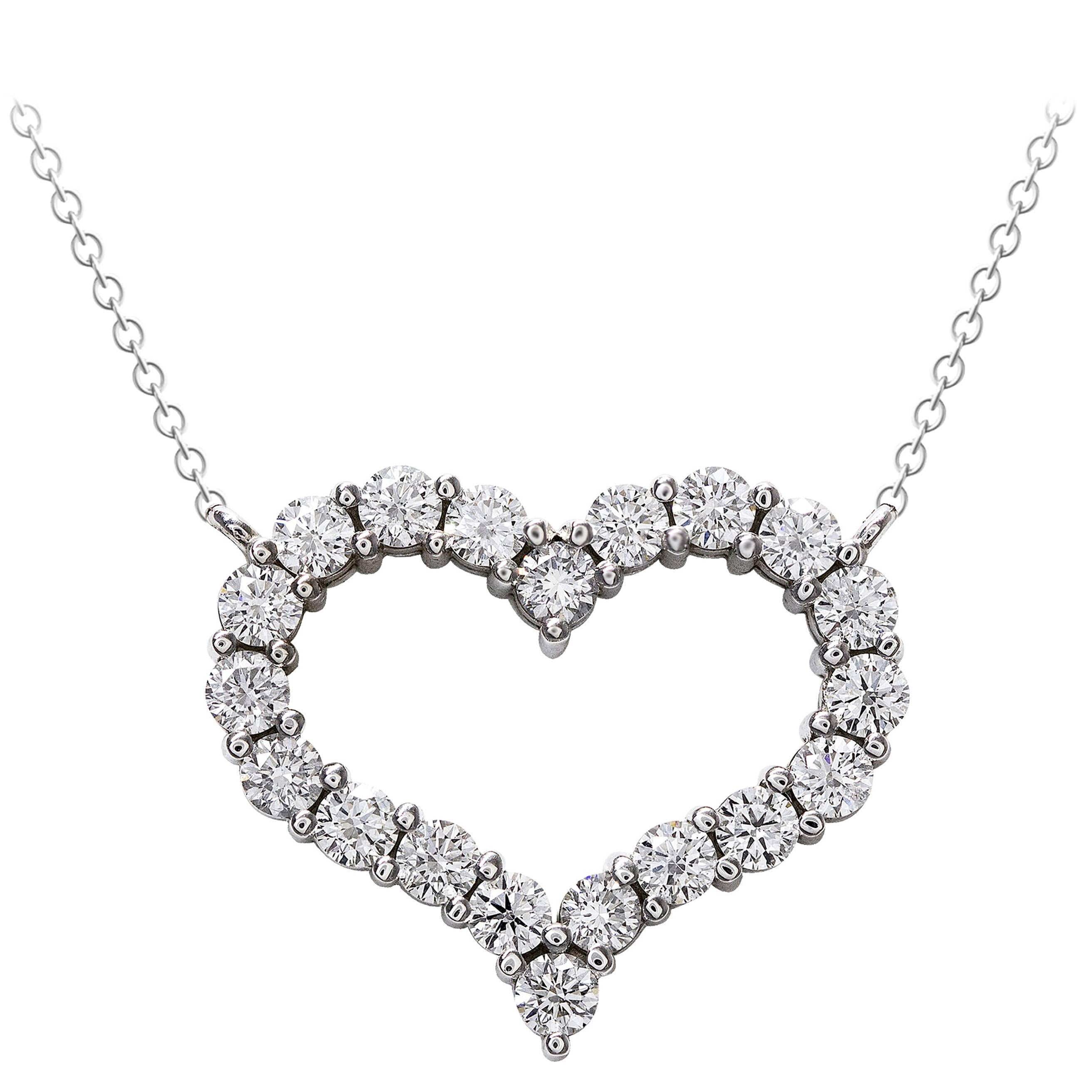 Round Diamond Open Heart Pendant Necklace
