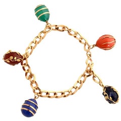 Retro Gold Link Bracelet with Stone Charms