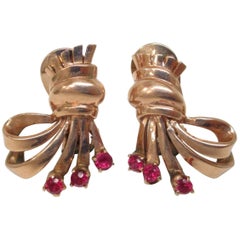 Vintage Ruby Rose Gold Earrings