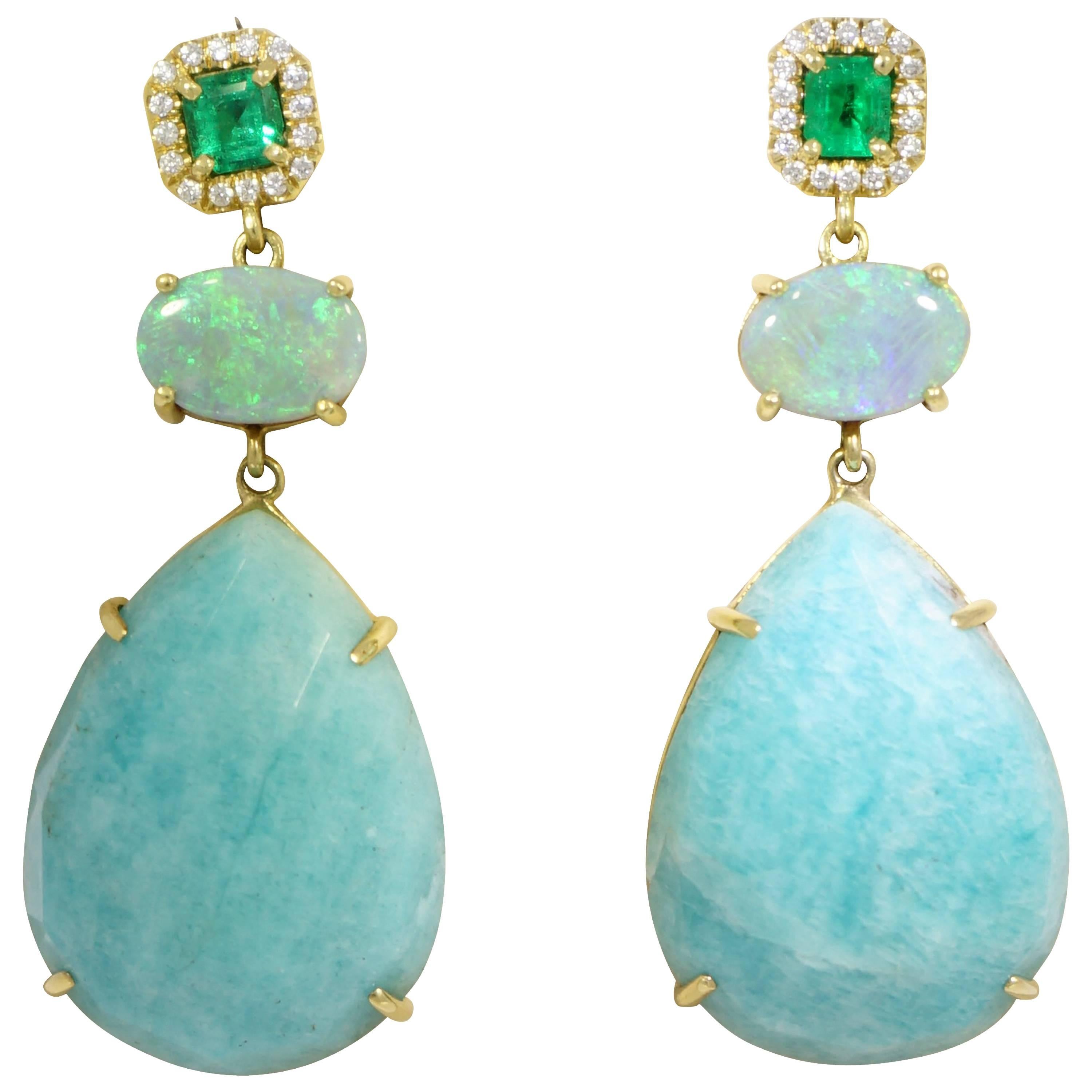 Emerald, Opal and Amazonite Drop Earrings by Lauren K