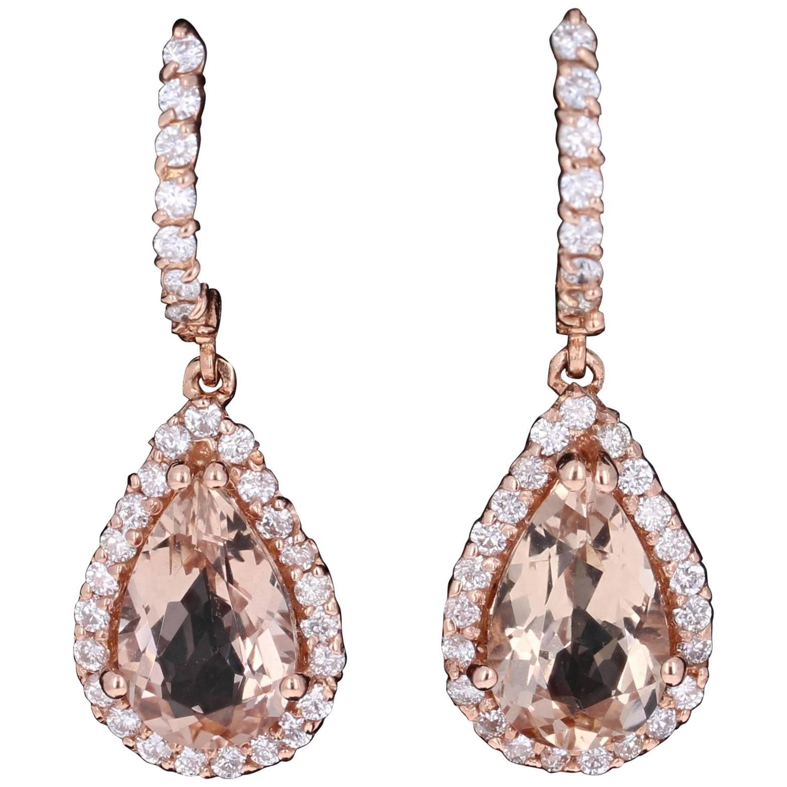 6.28 Carat Morganite Diamond Drop Rose Gold Earrings