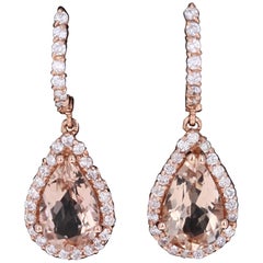 6.28 Carat Morganite Diamond Drop Rose Gold Earrings