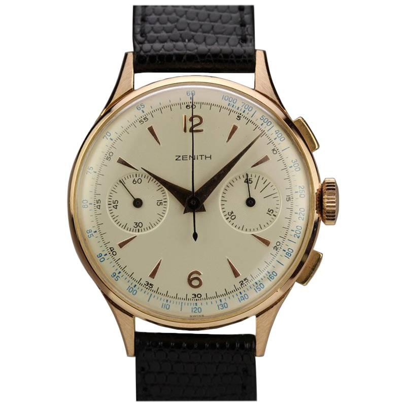 Zenith Pink Gold Chronograph Manual Wind Wristwatch, circa 1950