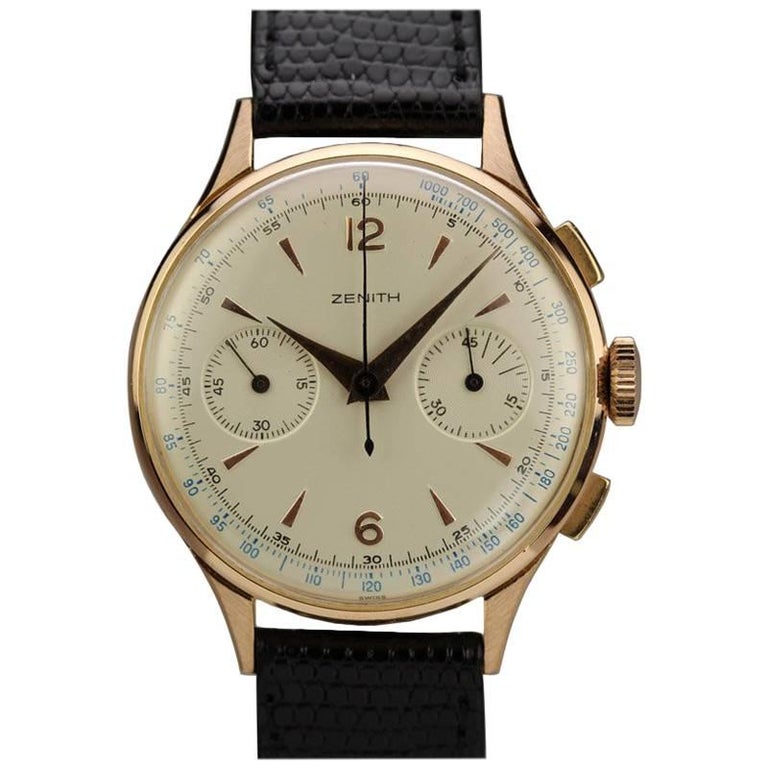 Zenith Pink Gold Chronograph Manual Wind Wristwatch, circa 1950 at 1stDibs