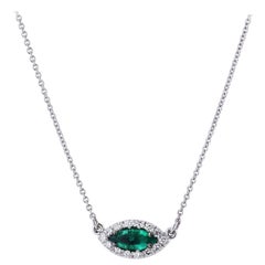 H & H 0.42 Carat Marquis Cut Zambian Emerald Pendant Necklace