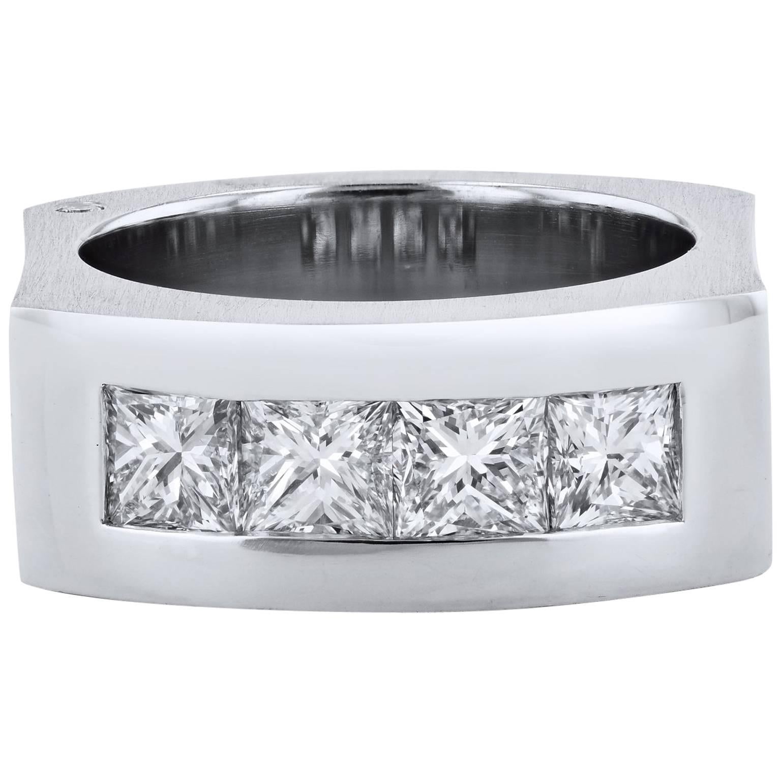 H & H 2.86 Carat Princess Cut Diamond Men’s Band Ring