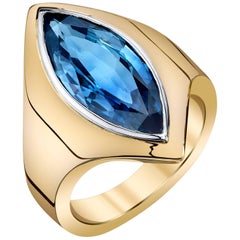 5.60 Carat Marquise Blue Sapphire 18 Karat Yellow Gold Ring