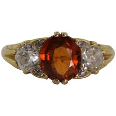 English Citrine and Old Mine Cut Diamond Ring