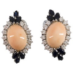 Pink Coral Sapphire Diamond White Gold Clip-On Earrings