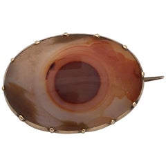 Agate Antique Jewelry Georgian Eye Gold Lace Pin Collet Setting Vintage Brooch