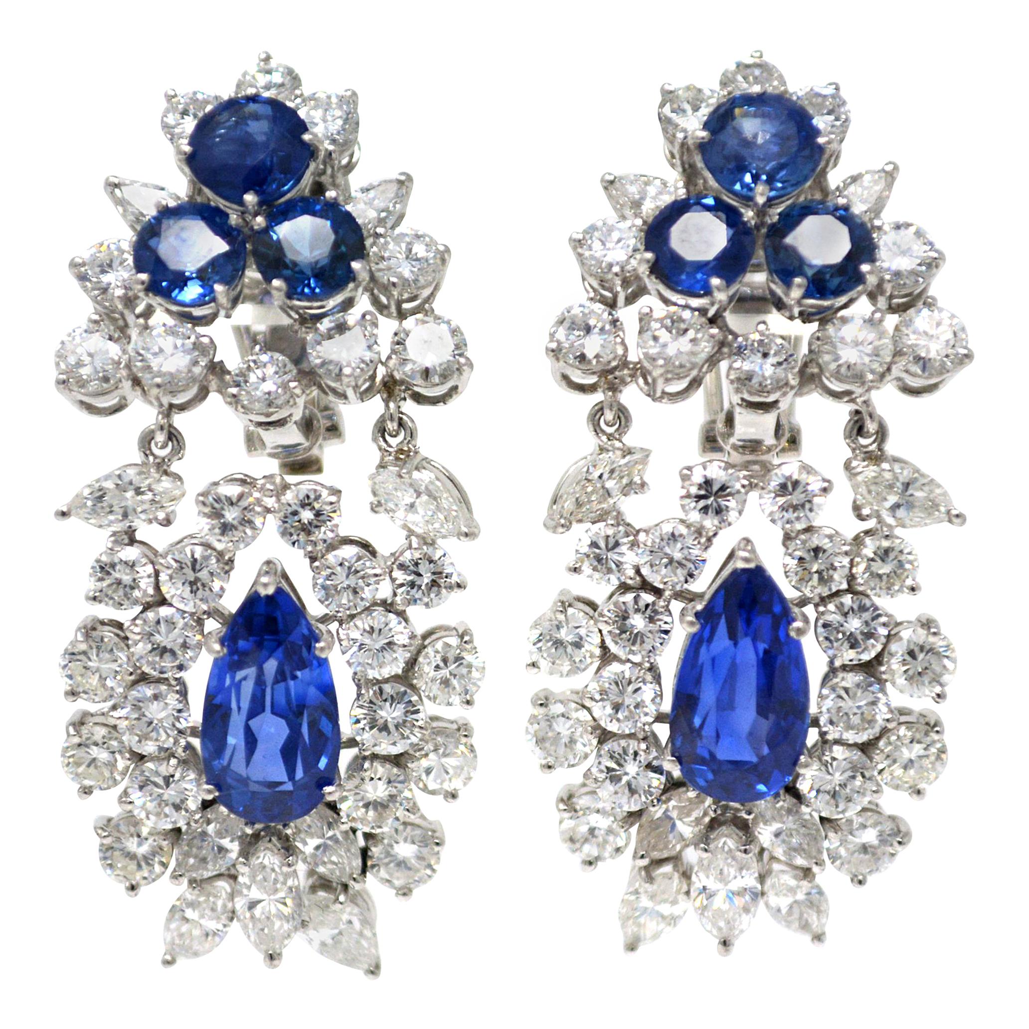 Ceylon No Heat Blue Sapphire and Diamond Ear Pendants
